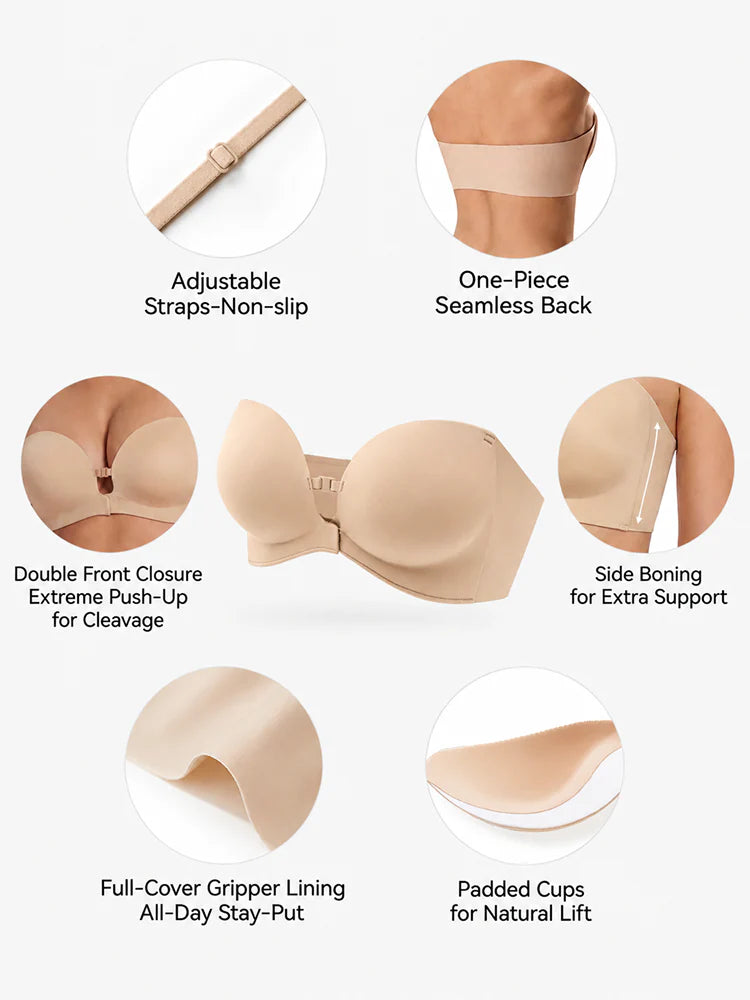 Women's Strapless Front Closure Push-Up Bra